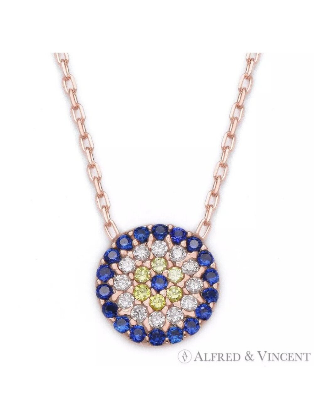 Evil Eye Charm Pendant & Chain Necklace in .925 Sterling Silver w/ 18k Rose Gold